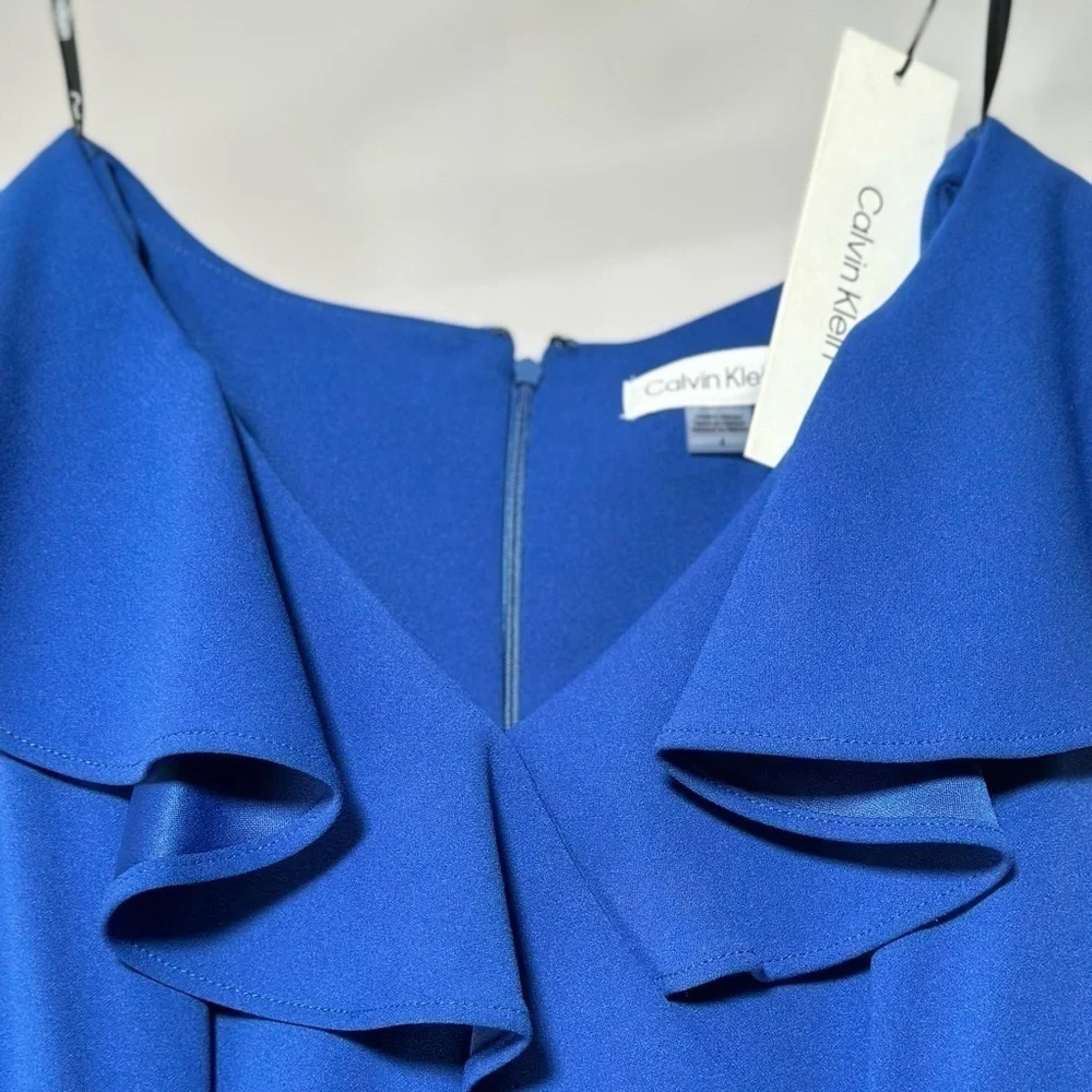 🅽🅴🆆 Calvin Klein blue sleeveless ruffle top maxi dress, women’s size 4